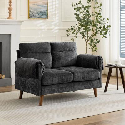 OEM Canapé Compact 2 Places En Chenille, Style Milieu Du Siècle, Avec Tissu Peluche Doux, Coussins Moelleux Et Pieds Imitation Bois. Gain De Place Assuré Pour Le Salon, La Chambre Ou Un Appartement. Noir - Publicité OEM Canapé Compact 2 Places En Chenille, Style Milieu Du Siècle, Avec Tissu Peluche Doux, Coussins Moelleux Et Pieds Imitation Bois. Gain De Place Assuré Pour Le Salon, La Chambre Ou Un Appartement. Noir - Publicité