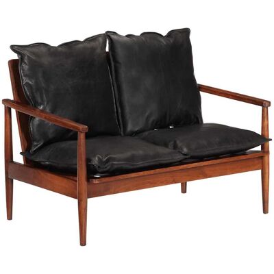 DESIGN IN Canapé Sofa 2 Places Noir Cuir Véritable Et Bois D'Acacia Solide - Publicité DESIGN IN Canapé Sofa 2 Places Noir Cuir Véritable Et Bois D'Acacia Solide - Publicité