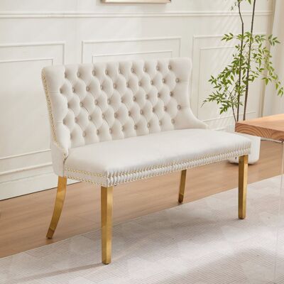 DEVOKO Banc Double Velours 2 Places, Touffé Boutons, Dossier Aileté, Pieds Acier Plaqué Or, Style Mid Century Modern, Beige - Publicité DEVOKO Banc Double Velours 2 Places, Touffé Boutons, Dossier Aileté, Pieds Acier Plaqué Or, Style Mid Century Modern, Beige - Publicité