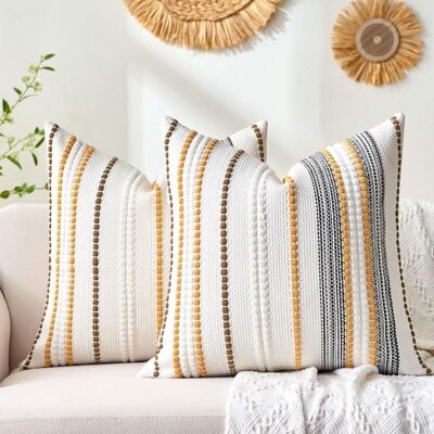 Vision Housses De Coussin Décoratives, 45 X 45 Cm, Style Bohème, Lot De 2, Housses De Canapé Rayées Jaune Moutarde Pour Canapé, Lit, Salon, Maison - Publicité Vision Housses De Coussin Décoratives, 45 X 45 Cm, Style Bohème, Lot De 2, Housses De Canapé Rayées Jaune Moutarde Pour Canapé, Lit, Salon, Maison - Publicité