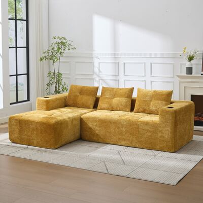 LEMONBEST Canapé D’angle En L 258 Cm Avec 3 Coussins - Assise À Ressorts - Sofa Confortable Pour Salon Et Appartement - Jaune - Publicité LEMONBEST Canapé D’angle En L 258 Cm Avec 3 Coussins - Assise À Ressorts - Sofa Confortable Pour Salon Et Appartement - Jaune - Publicité