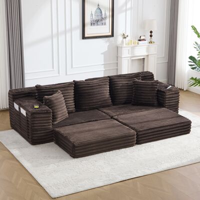 ARRIGONI Canapé Compressé En Tissu Côtelé Avec Dossier Haut, Coussins Supplémentaires, Poches Latérales Des Deux Côtés Et Porte-gobelets, Modulable Librement En Canapé-lit, Rembourrage Doux Pour Un Confort Max - Publicité ARRIGONI Canapé Compressé En Tissu Côtelé Avec Dossier Haut, Coussins Supplémentaires, Poches Latérales Des Deux Côtés Et Porte-gobelets, Modulable Librement En Canapé-lit, Rembourrage Doux Pour Un Confort Max - Publicité