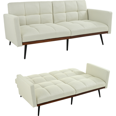 ACKERMAN Canapé Futon Style Mid-century Moderne En Mélange Lin, 146 Cm De Large, Dossier 5 Positions Réglables Et Accoudoirs Fixes, Pieds En Métal, Beige - Publicité ACKERMAN Canapé Futon Style Mid-century Moderne En Mélange Lin, 146 Cm De Large, Dossier 5 Positions Réglables Et Accoudoirs Fixes, Pieds En Métal, Beige - Publicité