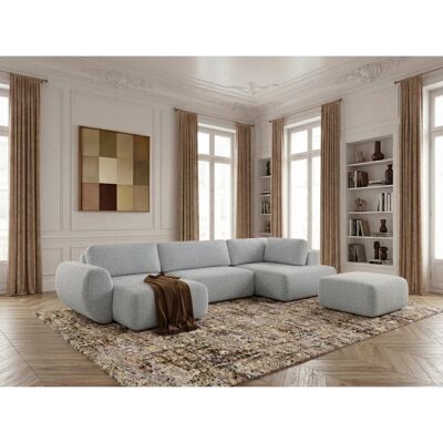 Bobochic - Canapé Panoramique Convertible Coffre Denise Tissu Texturé Avec Pouf Angle Gauche Gris Clair - Publicité Bobochic - Canapé Panoramique Convertible Coffre Denise Tissu Texturé Avec Pouf Angle Gauche Gris Clair - Publicité