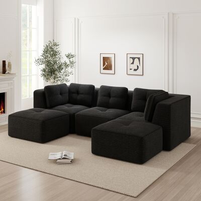 ACKERMAN Canapé De Salon Modulaire Sans Ossature, Adapté Pour Salon, Canapé 3 Places En Cord Avec Assise Profonde, Pas De Montage Requis, Noir - Publicité ACKERMAN Canapé De Salon Modulaire Sans Ossature, Adapté Pour Salon, Canapé 3 Places En Cord Avec Assise Profonde, Pas De Montage Requis, Noir - Publicité