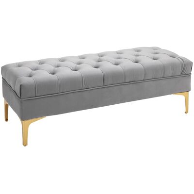 OEM Homcom Banc Banquette Capitonnée Bout De Lit Style Classique Chic Dim. 118l X 45l X 42h Cm Piètement Métal Doré Velours Gris Clair - Publicité OEM Homcom Banc Banquette Capitonnée Bout De Lit Style Classique Chic Dim. 118l X 45l X 42h Cm Piètement Métal Doré Velours Gris Clair - Publicité