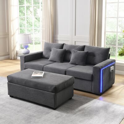 LEMONBEST Canapé D’angle Modulable 3 Places Gris Avec Led, Pouf Ottoman Amovible, 5 Coussins Inclus, Assise Moelleuse Pour Salon, 185x84.5x85.5 Cm - Publicité LEMONBEST Canapé D’angle Modulable 3 Places Gris Avec Led, Pouf Ottoman Amovible, 5 Coussins Inclus, Assise Moelleuse Pour Salon, 185x84.5x85.5 Cm - Publicité