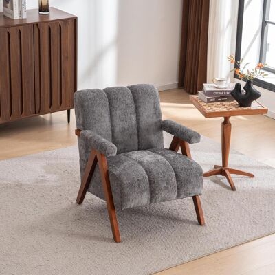 OEM Fauteuil D'Appoint En Bouclé Avec Structure En Bois, Pour Salon Ou Chambre, Gris - Publicité OEM Fauteuil D'Appoint En Bouclé Avec Structure En Bois, Pour Salon Ou Chambre, Gris - Publicité