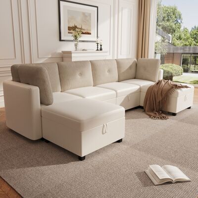 LEMONBEST Canapé D'Angle Modulable En U À 6 Modules Avec Rangement Canapé D'Angle Multifonctionnel Convertible En Canapé Lit Velours Beige - Publicité LEMONBEST Canapé D'Angle Modulable En U À 6 Modules Avec Rangement Canapé D'Angle Multifonctionnel Convertible En Canapé Lit Velours Beige - Publicité