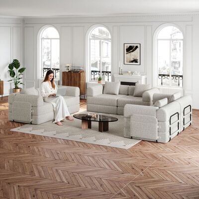 ACKERMAN Canapé-lit 2 En 1 En Chenille Avec Compartiment De Rangement Dans L'Accoudoir, Trois Cadres Métalliques Et De Multiples Options De Configuration. Publicité ACKERMAN Canapé-lit 2 En 1 En Chenille Avec Compartiment De Rangement Dans L'Accoudoir, Trois Cadres Métalliques Et De Multiples Options De Configuration. Publicité