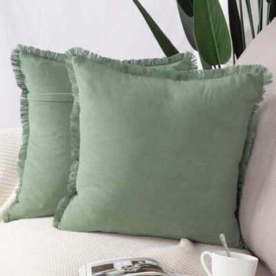 OEM Lot De 2 Housses De Coussin En Coton Lavé Avec Pompons, Style Luxe 45x45cm, Vert Clair, Pour Canapé Et Chambre - Publicité OEM Lot De 2 Housses De Coussin En Coton Lavé Avec Pompons, Style Luxe 45x45cm, Vert Clair, Pour Canapé Et Chambre - Publicité