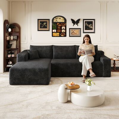 OEM Canapé D’angle Moderne Minimaliste Avec Motif Nuage, Hauteur 241 Cm, Assise Profonde Et Confortable, Canapé L Pour Salon, Livré Monté, Couleur Noir - Publicité OEM Canapé D’angle Moderne Minimaliste Avec Motif Nuage, Hauteur 241 Cm, Assise Profonde Et Confortable, Canapé L Pour Salon, Livré Monté, Couleur Noir - Publicité