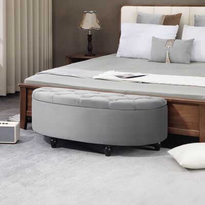ALLAUVE Coffre Banquette De Rangement En Velours Gris, Structure En Bois Caoutchouc, Repose-pieds Avec Espace De Stockage Pour Chambre - Publicité ALLAUVE Coffre Banquette De Rangement En Velours Gris, Structure En Bois Caoutchouc, Repose-pieds Avec Espace De Stockage Pour Chambre - Publicité