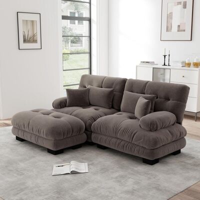 OEM Canapé D'Angle Cloud Pour Salon, Canapé Deux Places En Chenille Marron Avec 2 Coussins Lombaires Et 2 Coussins Décoratifs, Canapé Capitonné Avec Larges Accoudoirs Et Pouf. Publicité OEM Canapé D'Angle Cloud Pour Salon, Canapé Deux Places En Chenille Marron Avec 2 Coussins Lombaires Et 2 Coussins Décoratifs, Canapé Capitonné Avec Larges Accoudoirs Et Pouf. Publicité