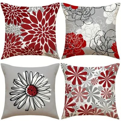 Vision Lot De 4 Taies D'Oreiller Carré Décoratif Floral Moderne Pour Canapé Et Décoration Extérieure,45x45cm - Publicité Vision Lot De 4 Taies D'Oreiller Carré Décoratif Floral Moderne Pour Canapé Et Décoration Extérieure,45x45cm - Publicité