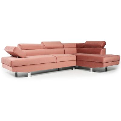 MENZZO Canapé D'Angle Avec Têtières Relevables Alfa Velours Rose - Publicité MENZZO Canapé D'Angle Avec Têtières Relevables Alfa Velours Rose - Publicité