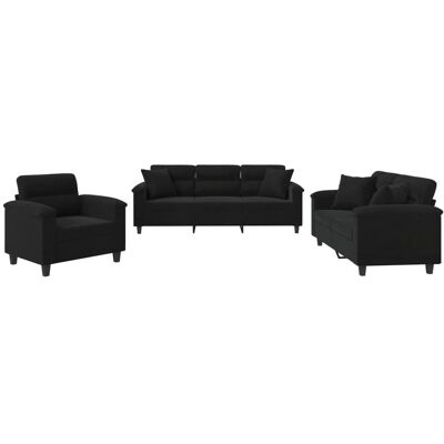Maison Exclusive - Ensemble De Canapés 3 Pcs Avec Coussins Noir Tissu Microfibre - Publicité Maison Exclusive - Ensemble De Canapés 3 Pcs Avec Coussins Noir Tissu Microfibre - Publicité
