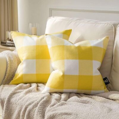 FOGSHIELD Lot De 2 Housses De Coussin À Carreaux Vichy Et Buffalo, 40x40 Cm, Décoration Intérieure/extérieure, Style Fermier, Jaune - Publicité FOGSHIELD Lot De 2 Housses De Coussin À Carreaux Vichy Et Buffalo, 40x40 Cm, Décoration Intérieure/extérieure, Style Fermier, Jaune - Publicité