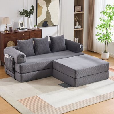 BEAOK Canapé Modulaire En Velours Côtelé Gris Foncé Avec Pouf, Structure Métal, 200x190x67 Cm - Publicité BEAOK Canapé Modulaire En Velours Côtelé Gris Foncé Avec Pouf, Structure Métal, 200x190x67 Cm - Publicité