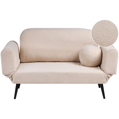 BELIANI Canapé-lit En Bouclé Avec Coussins Ronds Pieds En Fer Meuble Salon Chambre Beige Dorotea - Publicité BELIANI Canapé-lit En Bouclé Avec Coussins Ronds Pieds En Fer Meuble Salon Chambre Beige Dorotea - Publicité