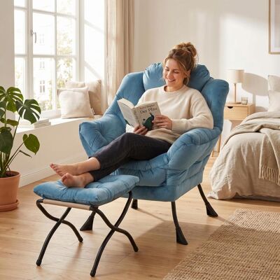 OEM Fauteuil Avec Repose-pieds, Fauteuil Inclinable Avec Accoudoirs, Poche Latérale Et Repose-pieds, Fauteuil De Salon, Fauteuil Tv, Fauteuil À Oreilles Pour Salon, Chambre, Bureau, Bleu - Publicité OEM Fauteuil Avec Repose-pieds, Fauteuil Inclinable Avec Accoudoirs, Poche Latérale Et Repose-pieds, Fauteuil De Salon, Fauteuil Tv, Fauteuil À Oreilles Pour Salon, Chambre, Bureau, Bleu - Publicité