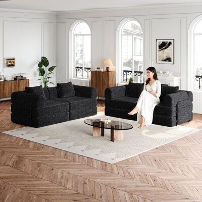 ACKERMAN Canapé-lit 2 En 1 En Chenille Avec Compartiment De Rangement Dans L'Accoudoir, Trois Cadres Métalliques Et De Multiples Options De Configuration. Publicité ACKERMAN Canapé-lit 2 En 1 En Chenille Avec Compartiment De Rangement Dans L'Accoudoir, Trois Cadres Métalliques Et De Multiples Options De Configuration. Publicité