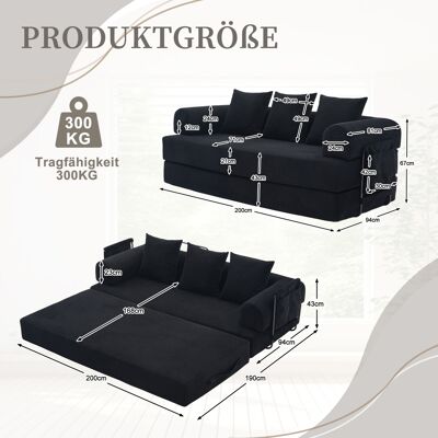 DEVOKO Canapé De Compression Pliable Noir Cadre Métallique Robuste, Poches Latérales Et 3 Coussins, Combinaison Libre Pour Salon - Publicité DEVOKO Canapé De Compression Pliable Noir Cadre Métallique Robuste, Poches Latérales Et 3 Coussins, Combinaison Libre Pour Salon - Publicité