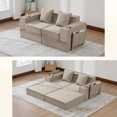 OEM Canapé-lit Moderne Deux Places Avec Un Confortable Canapé En Tissu Et Deux Coussins. Un Pouf Décoratif Élégant Avec Rangement Latéral Et Porte-gobelets, Idéal Pour Les Coins Lecture, Les Salles De Jeu - Publicité OEM Canapé-lit Moderne Deux Places Avec Un Confortable Canapé En Tissu Et Deux Coussins. Un Pouf Décoratif Élégant Avec Rangement Latéral Et Porte-gobelets, Idéal Pour Les Coins Lecture, Les Salles De Jeu - Publicité