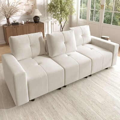 LEMONBEST Canapé Droit Convertible 3 Places 213x94x84 Cm, Avec Assise Réglable 46-68 Cm Pour Assise Ou Couchage, Tissu Chenille, Beige - Publicité LEMONBEST Canapé Droit Convertible 3 Places 213x94x84 Cm, Avec Assise Réglable 46-68 Cm Pour Assise Ou Couchage, Tissu Chenille, Beige - Publicité