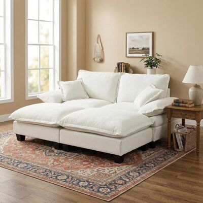 OEM Canapé D'Angle Modulable Cloud, Inspiré Des Voiliers, Comprenant 2 Poufs Amovibles Et 2 Coussins Moelleux, Revêtement En Chenille Confortable, Beige, Idéal Pour Les Salons Et Appartements. Publicité OEM Canapé D'Angle Modulable Cloud, Inspiré Des Voiliers, Comprenant 2 Poufs Amovibles Et 2 Coussins Moelleux, Revêtement En Chenille Confortable, Beige, Idéal Pour Les Salons Et Appartements. Publicité