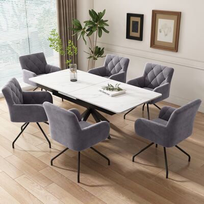 DEVOKO Lot De 6 Fauteuils À Manger Motif Losange, Velours Gris, Rembourrés, Pieds Métalliques, Soutien Lombaire, Pour Chambre Et Salon Design - Publicité DEVOKO Lot De 6 Fauteuils À Manger Motif Losange, Velours Gris, Rembourrés, Pieds Métalliques, Soutien Lombaire, Pour Chambre Et Salon Design - Publicité