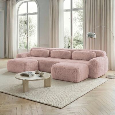 ACKERMAN Canapé Modulaire En U, Tissu Pelucheux, Aucun Montage, Sol Antidérapant, Avec Coussins. Support Ergonomique, Mousse À Haute Élasticité, Adapté Pour Salon, Chambre À Coucher, Rose - Publicité ACKERMAN Canapé Modulaire En U, Tissu Pelucheux, Aucun Montage, Sol Antidérapant, Avec Coussins. Support Ergonomique, Mousse À Haute Élasticité, Adapté Pour Salon, Chambre À Coucher, Rose - Publicité