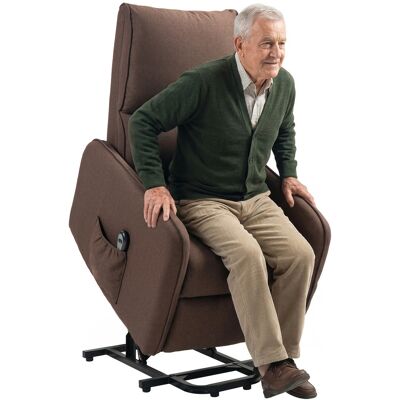 ARRIGONI Fauteuil Releveur Electrique Inclinable Avec Telecommande Et Poche Tissu Marron Fonce - Publicité ARRIGONI Fauteuil Releveur Electrique Inclinable Avec Telecommande Et Poche Tissu Marron Fonce - Publicité