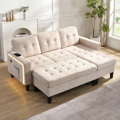 ACKERMAN Groupe De Canapé D'Angle En L Multifonctionnel Pour Salon : Avec Pouf Amovible Extra Grand + Éclairage D'Ambiance Led, Combinaison Canapé En L 3 Places + Pouf 2 Places, Canapé-lit Modulaire Moderne - Publicité ACKERMAN Groupe De Canapé D'Angle En L Multifonctionnel Pour Salon : Avec Pouf Amovible Extra Grand + Éclairage D'Ambiance Led, Combinaison Canapé En L 3 Places + Pouf 2 Places, Canapé-lit Modulaire Moderne - Publicité