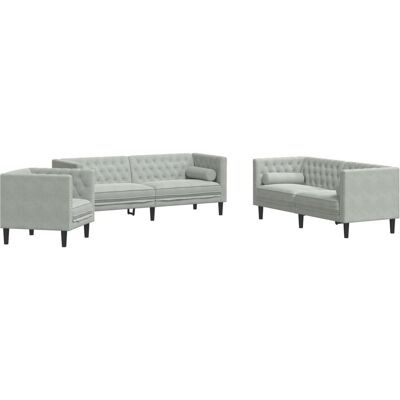Maison Exclusive - Ensemble De Canapé Chesterfield Et Traversins 3 Pcs Gris Clair - Publicité Maison Exclusive - Ensemble De Canapé Chesterfield Et Traversins 3 Pcs Gris Clair - Publicité