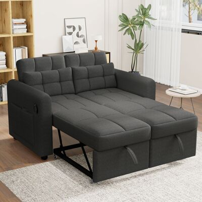 LEMONBEST Canapé Convertible 2 Places 142x85x83 Cm Gris En Coton Lin Avec Dossier 3 Positions, Ports Usb Et Poches Latérales - Publicité LEMONBEST Canapé Convertible 2 Places 142x85x83 Cm Gris En Coton Lin Avec Dossier 3 Positions, Ports Usb Et Poches Latérales - Publicité