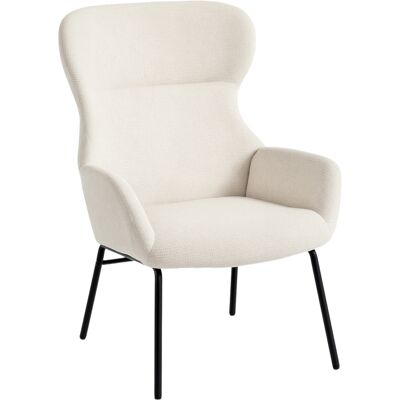 ARRIGONI Fauteuil Moderne Style Oreilles Dossier Haut Rembourrage Epais Pieds Acier Blanc Creme - Publicité ARRIGONI Fauteuil Moderne Style Oreilles Dossier Haut Rembourrage Epais Pieds Acier Blanc Creme - Publicité
