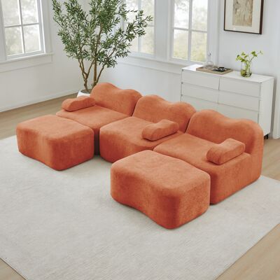 ACKERMAN Canapé Modulaire Sans Structure En U 3 Places Avec 2 Poufs, Mousse Haute Densité 32d, Forme Ondulée, Assise Profonde, Coussin D'Accoudoir Mobile, Pour Salon, Orange - Publicité ACKERMAN Canapé Modulaire Sans Structure En U 3 Places Avec 2 Poufs, Mousse Haute Densité 32d, Forme Ondulée, Assise Profonde, Coussin D'Accoudoir Mobile, Pour Salon, Orange - Publicité