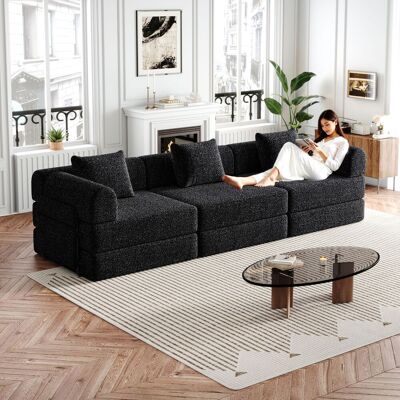 ACKERMAN Canapé-lit 2 En 1 En Chenille Avec Compartiment De Rangement Dans L'Accoudoir, Trois Cadres Métalliques Et De Multiples Options De Configuration - Publicité ACKERMAN Canapé-lit 2 En 1 En Chenille Avec Compartiment De Rangement Dans L'Accoudoir, Trois Cadres Métalliques Et De Multiples Options De Configuration - Publicité