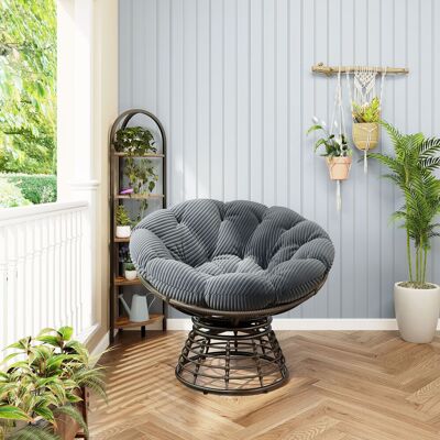 ALLAUVE Fauteuil Papasan Rotin Confortable Pivotant 360° Intérieur Extérieur, Coussin Épais Doux Velours Côtelé Gris, Structure Marron, Idéal Salon Chambre Coin Lecture - Publicité ALLAUVE Fauteuil Papasan Rotin Confortable Pivotant 360° Intérieur Extérieur, Coussin Épais Doux Velours Côtelé Gris, Structure Marron, Idéal Salon Chambre Coin Lecture - Publicité
