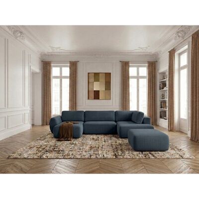 Bobochic - Canapé Panoramique Convertible Coffre Denise Tissu Texturé Avec Pouf Angle Gauche Bleu Foncé - Publicité Bobochic - Canapé Panoramique Convertible Coffre Denise Tissu Texturé Avec Pouf Angle Gauche Bleu Foncé - Publicité