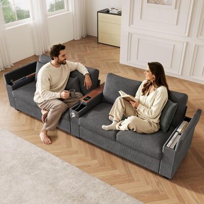 OEM Canapé Moderne Quatre Places En Velours Côtelé, Canapé De Salon Avec Fonction De Chargement Usb/usb-c, Accoudoir Central Pliable, Espace De Rangement Dissimulé, - Publicité OEM Canapé Moderne Quatre Places En Velours Côtelé, Canapé De Salon Avec Fonction De Chargement Usb/usb-c, Accoudoir Central Pliable, Espace De Rangement Dissimulé, - Publicité