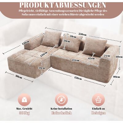 ALLAUVE Canapé D'Angle 3 Places En Chenille Kaki, Méridienne Avec Accoudoirs, 3 Coussins, Poche Latérale Pour Télécommande, Canapé Sectionnel Moderne - Publicité ALLAUVE Canapé D'Angle 3 Places En Chenille Kaki, Méridienne Avec Accoudoirs, 3 Coussins, Poche Latérale Pour Télécommande, Canapé Sectionnel Moderne - Publicité