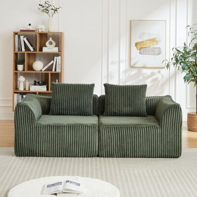 ACKERMAN Canapé Minimaliste En Tissu Cord Aux Lignes Courbées Et Dossier En Pente Douce, Livré Avec Deux Coussins. Publicité ACKERMAN Canapé Minimaliste En Tissu Cord Aux Lignes Courbées Et Dossier En Pente Douce, Livré Avec Deux Coussins. Publicité