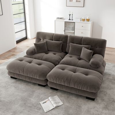 ARRIGONI Canapé D’angle Cloud Pour Salon, Canapé 2 Places En Chenille Avec 2 Coussins Lombaires Et 2 Coussins Décoratifs, Canapé Rembourré Avec Larges Accoudoirs Et 2 Ottomans, Chenille Marron - Publicité ARRIGONI Canapé D’angle Cloud Pour Salon, Canapé 2 Places En Chenille Avec 2 Coussins Lombaires Et 2 Coussins Décoratifs, Canapé Rembourré Avec Larges Accoudoirs Et 2 Ottomans, Chenille Marron - Publicité