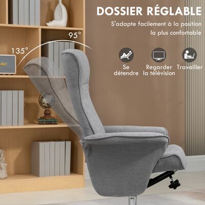 OEM Fauteuil Relax Inclinable 135° Pivotant 360° Repose-pieds Tissu Gris - Publicité OEM Fauteuil Relax Inclinable 135° Pivotant 360° Repose-pieds Tissu Gris - Publicité