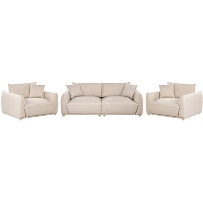 BELIANI Ensemble De Salon Moderne 5 Places En Tissu Avec Coussins Décoratifs Canapé Et Fauteuils Pieds En Bois Beige Jubek - Publicité BELIANI Ensemble De Salon Moderne 5 Places En Tissu Avec Coussins Décoratifs Canapé Et Fauteuils Pieds En Bois Beige Jubek - Publicité