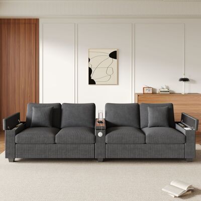 LEMONBEST Canapé 4 Places 299x80x83 Cm Avec Rangement Fonction De Chargement Usb/usb-c Pour Le Bureau Et La Maison Velours Côtelé Gris - Publicité LEMONBEST Canapé 4 Places 299x80x83 Cm Avec Rangement Fonction De Chargement Usb/usb-c Pour Le Bureau Et La Maison Velours Côtelé Gris - Publicité