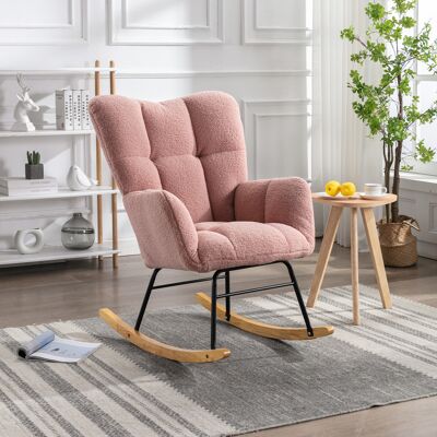 ACKERMAN Fauteuil À Bascule Mid Century Moderne En Tissu Pelucheux Avec Capitonnage, Assise Rembourrée Pour Salon Et Chambre, Rose - Publicité ACKERMAN Fauteuil À Bascule Mid Century Moderne En Tissu Pelucheux Avec Capitonnage, Assise Rembourrée Pour Salon Et Chambre, Rose - Publicité