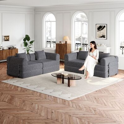 ACKERMAN Canapé-lit 2 En 1 En Chenille Avec Compartiment De Rangement Dans L'Accoudoir, Trois Cadres Métalliques Et De Multiples Options De Configuration - Publicité ACKERMAN Canapé-lit 2 En 1 En Chenille Avec Compartiment De Rangement Dans L'Accoudoir, Trois Cadres Métalliques Et De Multiples Options De Configuration - Publicité